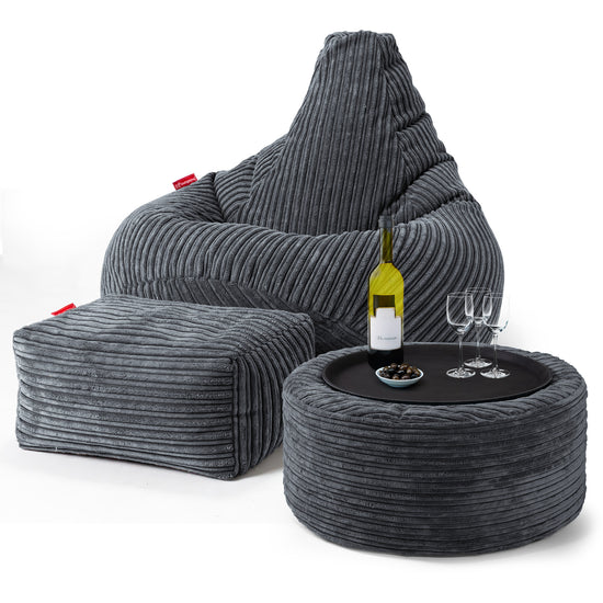 Pouf Poire Gamer - Côtelé Gris Ardoise 03