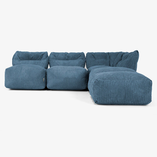 Canapé Modulable 3 Places avec Méridienne, sans Accoudoirs - Côtelé Bleu Marine 01