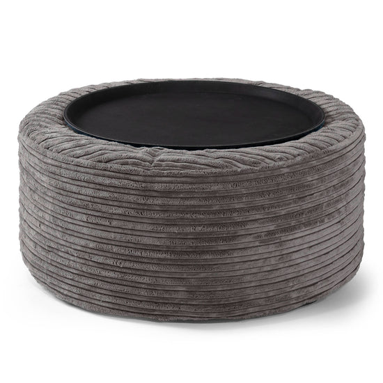 Pouf Ottoman avec Plateau - Côtelé Anthracite 02