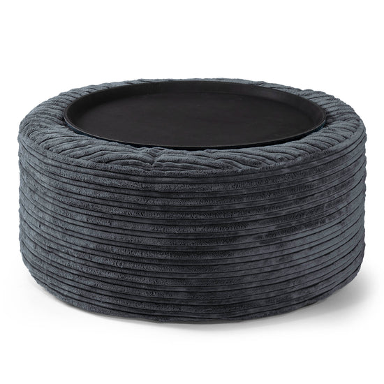 Pouf Ottoman avec Plateau - Côtelé Noir 02