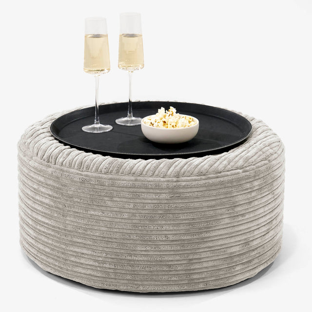 Pouf Ottoman avec Plateau - Côtelé Vison 01