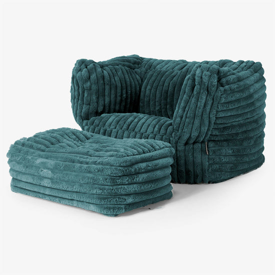 Albert Pouf Fauteuil Design - Velours Côtelé Ultra Pelucheux Bleu Canard 02