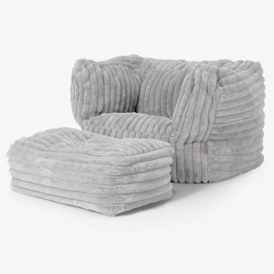 Albert Pouf Fauteuil Design - Velours Côtelé Ultra Pelucheux Gris 02