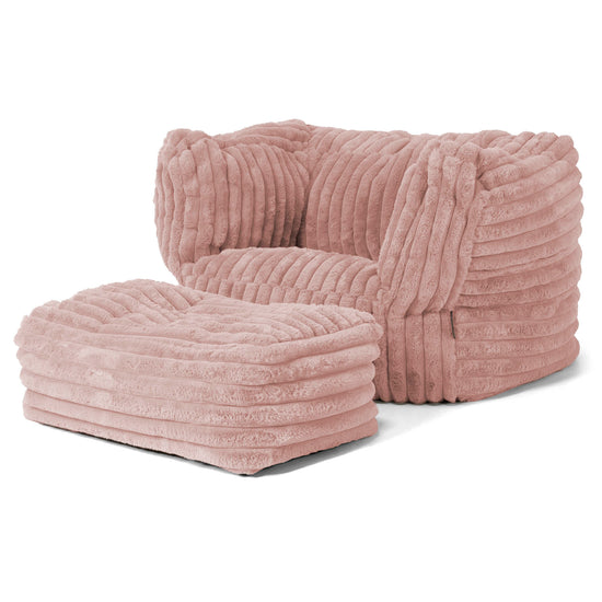 Albert Pouf Fauteuil Design - Velours Côtelé Ultra Pelucheux Rose Pastel 02