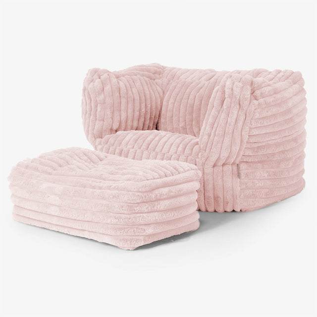 Albert Pouf Fauteuil Design - Velours Côtelé Ultra Pelucheux Rose Pastel 02