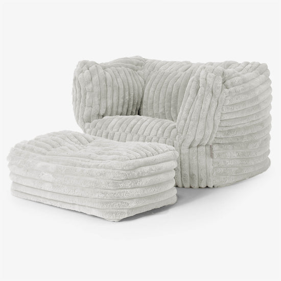 Albert Pouf Fauteuil Design - Velours Côtelé Ultra Pelucheux Vert Sauge 02