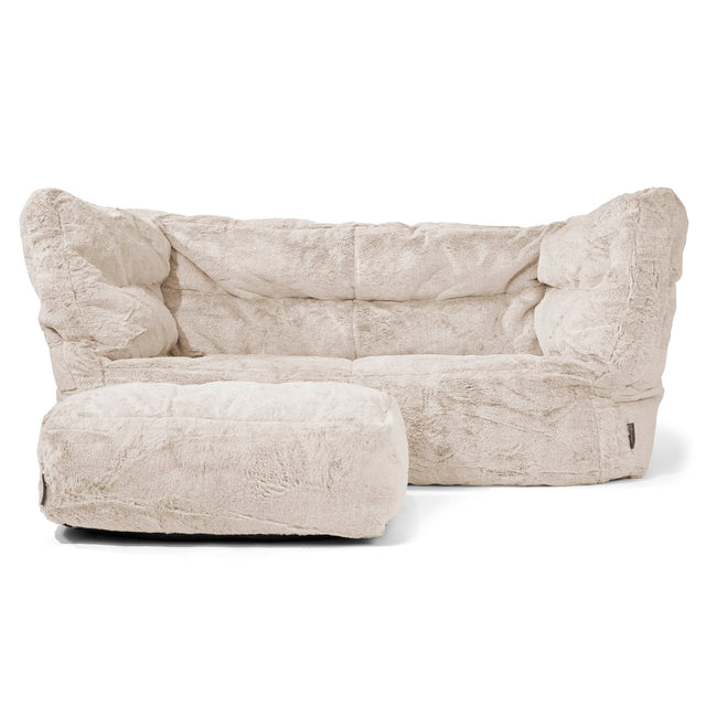 Canapé Pouf Louis 2 places - Fausse Fourrure Lapin Brun Doré 02
