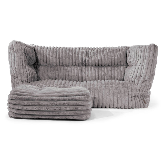 Canapé Pouf Louis 2 places - Velours Côtelé Ultra Pelucheux Gris 02