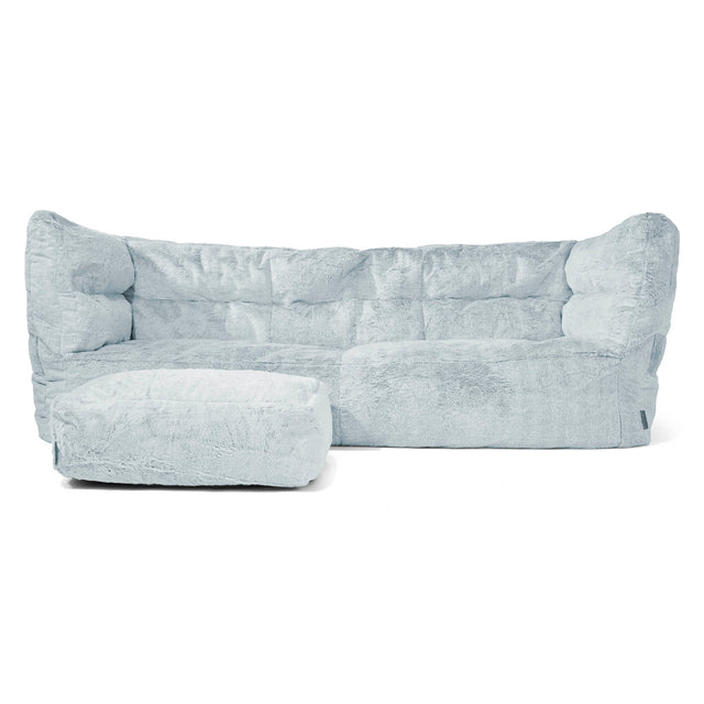 Canapé Pouf Louis 3 places - Fausse Fourrure Lapin Bleu Pastel 02