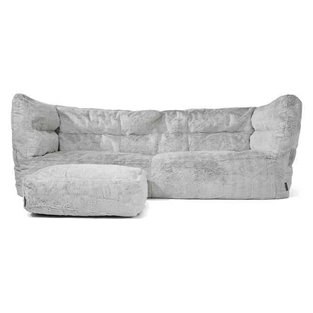Canapé Pouf Louis 3 places - Fausse Fourrure Lapin Gris clair 02