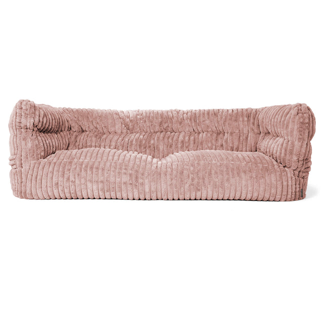 Canapé Pouf Louis 3 places - Velours Côtelé Ultra Pelucheux Rose Pastel 01
