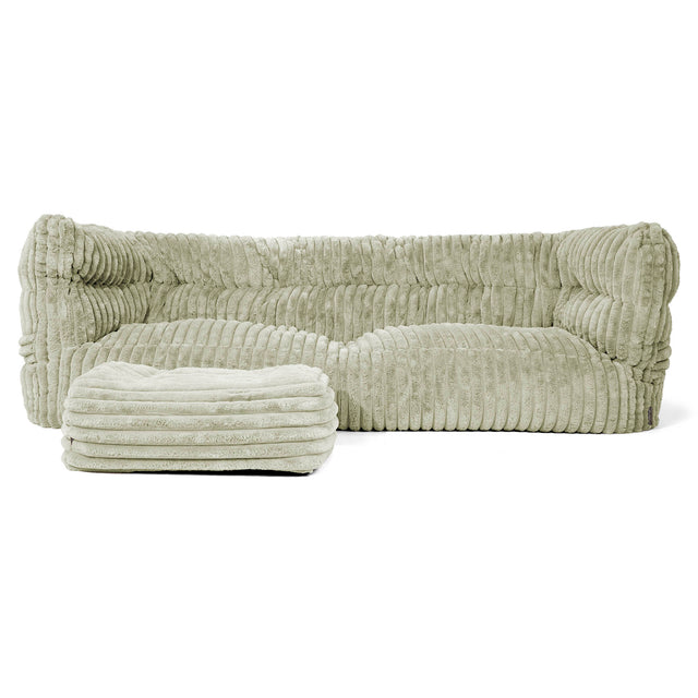 Canapé Pouf Louis 3 places - Velours Côtelé Ultra Pelucheux Vert Sauge 02