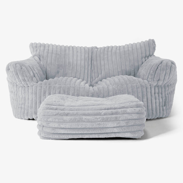 Joséphine Canapé Pouf - Velours Côtelé Ultra Pelucheux Bleu Dragé 02