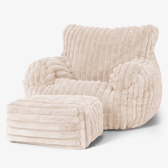 Joséphine Pouf Fauteuil Design - Velours Côtelé Ultra Pelucheux Crème 02