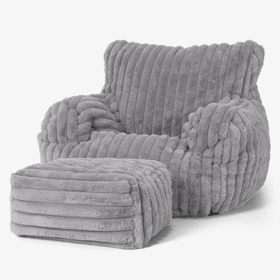 Joséphine Pouf Fauteuil Design - Velours Côtelé Ultra Pelucheux Gris 02