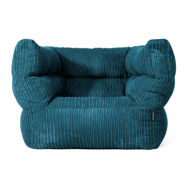 Louis Pouf Fauteuil Design - Côtelé Bleu Canard 01