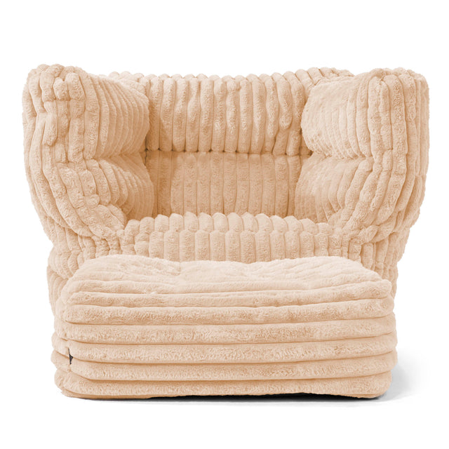 Louis Pouf Fauteuil Design - Velours Côtelé Ultra Pelucheux Pêche 02