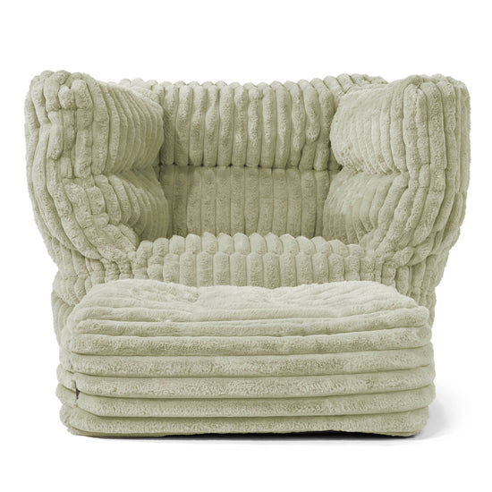 Louis Pouf Fauteuil Design - Velours Côtelé Ultra Pelucheux Vert Sauge 02