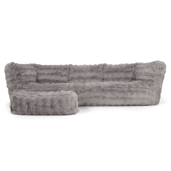 Canapé Pouf Albert 3 places - Fausse Fourrure à Bulles Gris 02