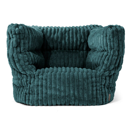 Albert Pouf Fauteuil Design - Velours Côtelé Ultra Pelucheux Bleu Canard 01