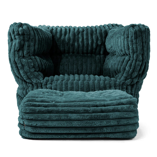 Albert Pouf Fauteuil Design - Velours Côtelé Ultra Pelucheux Bleu Canard 02
