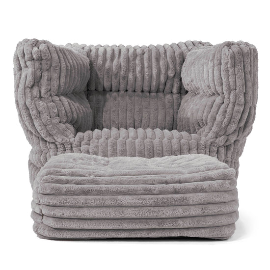 Albert Pouf Fauteuil Design - Velours Côtelé Ultra Pelucheux Gris 02