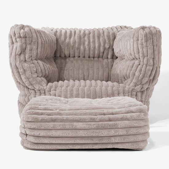 Albert Pouf Fauteuil Design - Velours Côtelé Ultra Pelucheux Vison 02