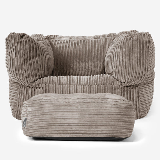 Albert Pouf Fauteuil Design - Côtelé Grège 02