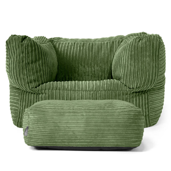 Albert Pouf Fauteuil Design - Côtelé Vert Forêt 02