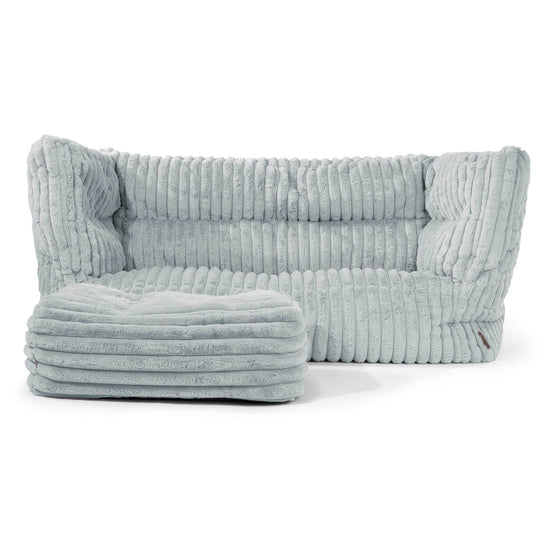 Canapé Pouf Albert 2 places - Velours Côtelé Ultra Pelucheux Bleu Dragé 02