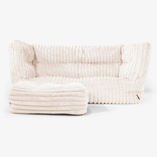 Canapé Pouf Albert 2 places - Velours Côtelé Ultra Pelucheux Crème 02