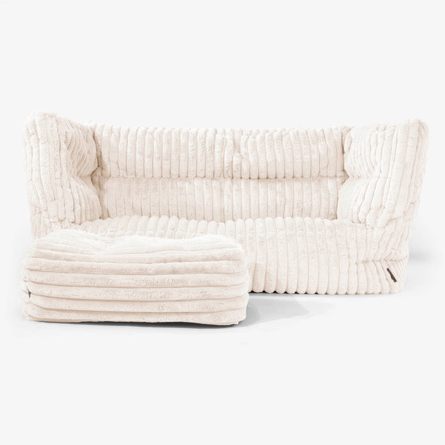 Canapé Pouf Albert 2 places - Velours Côtelé Ultra Pelucheux Crème 02