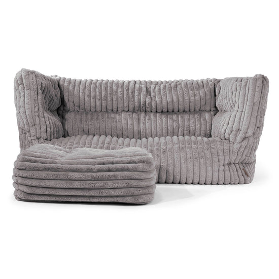 Canapé Pouf Albert 2 places - Velours Côtelé Ultra Pelucheux Gris 02