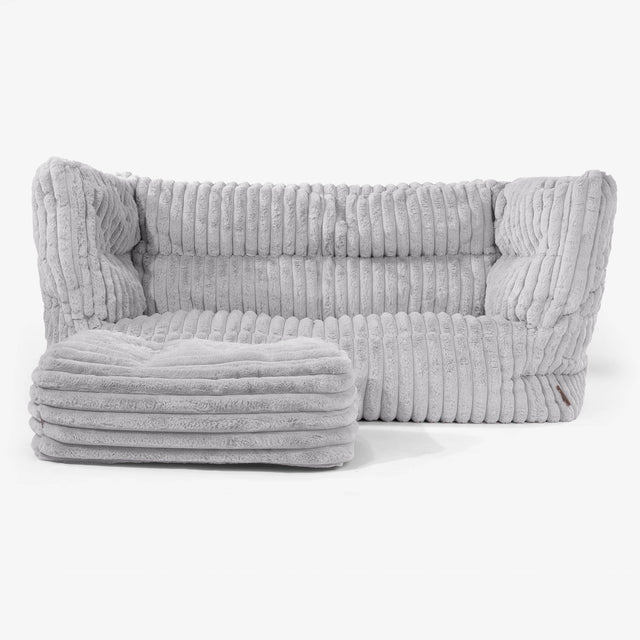 Canapé Pouf Albert 2 places - Velours Côtelé Ultra Pelucheux Gris 02