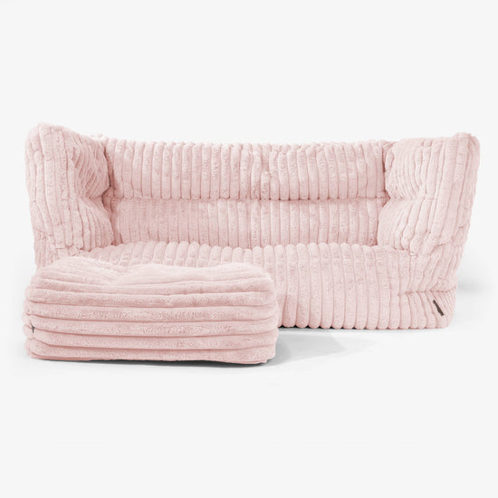 Canapé Pouf Albert 2 places - Velours Côtelé Ultra Pelucheux Rose Pastel 02