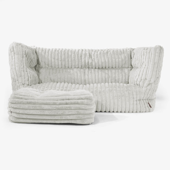 Canapé Pouf Albert 2 places - Velours Côtelé Ultra Pelucheux Vert Sauge 02