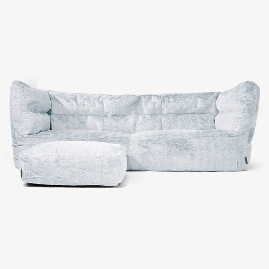 Canapé Pouf Albert 3 places - Fausse Fourrure Lapin Bleu Pastel 02