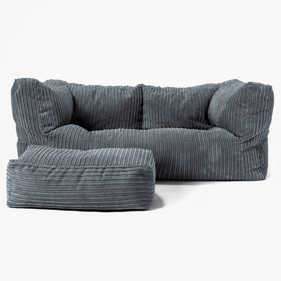 Canapé Pouf Albert 2 places - Côtelé Gris Ardoise 02