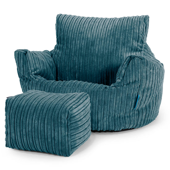 Fauteuil Pouf Bambin 1-3 ans - Côtelé Bleu Canard 02