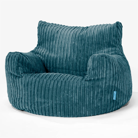 Fauteuil Pouf Enfant 3-8 ans - Côtelé Bleu Canard 01