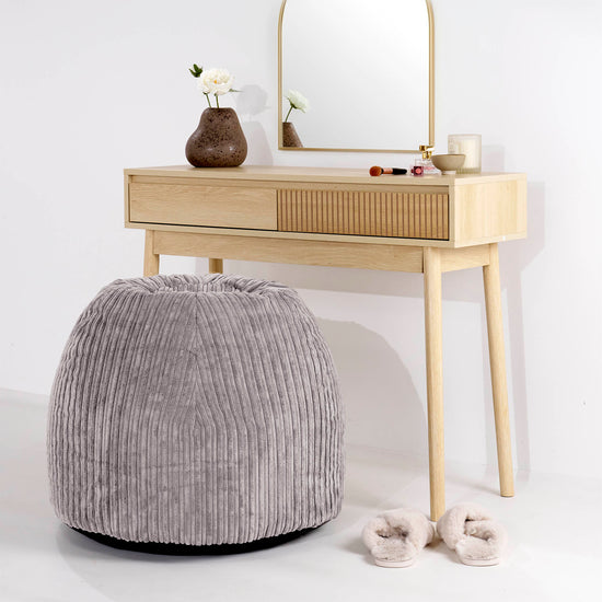 Tabouret Pouf de Coiffeuse - Côtelé Gris Argent 02