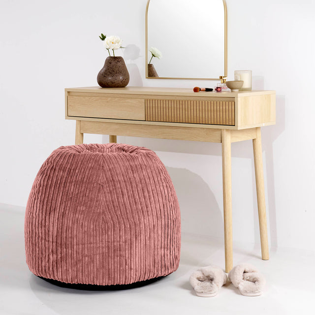 Tabouret Pouf de Coiffeuse - Côtelé Pêche 02