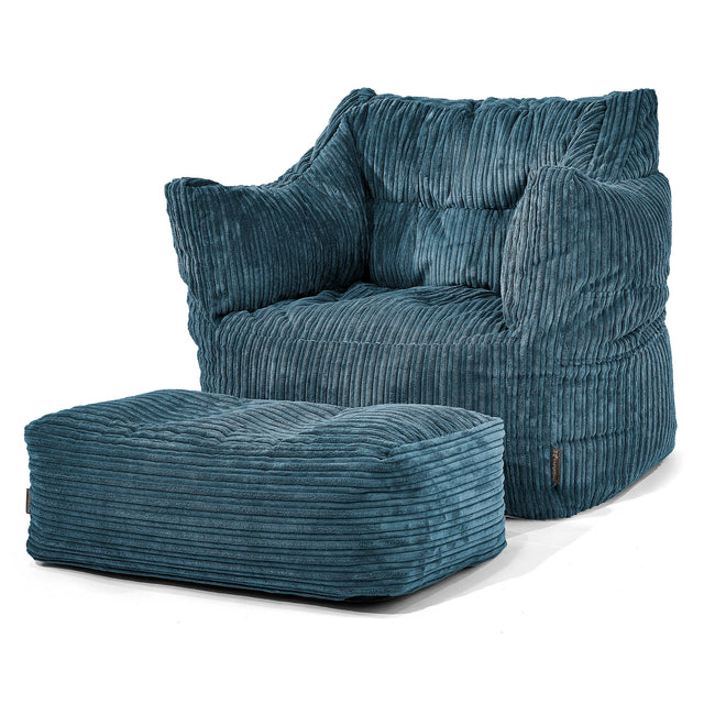 Fauteuil Pouf Victor - Côtelé Bleu Marine 02