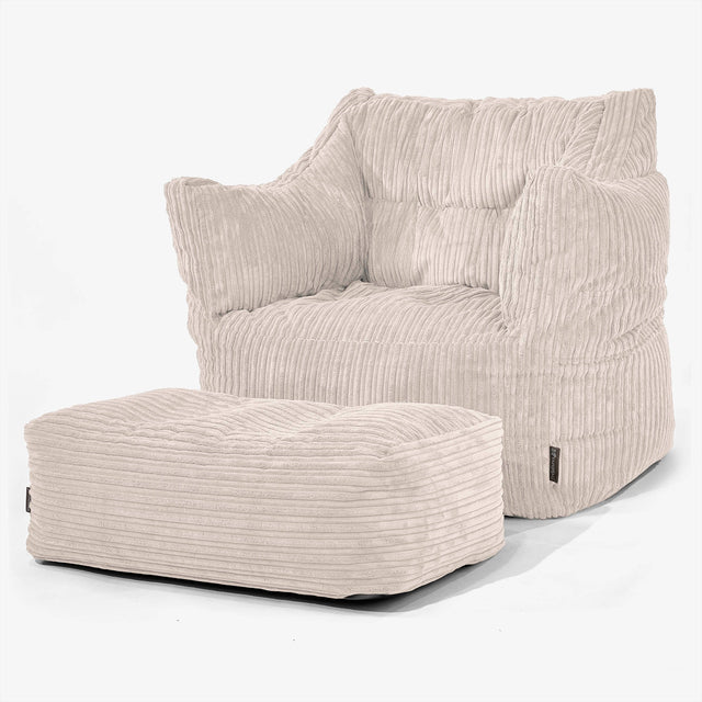 Fauteuil Pouf Victor - Côtelé Ivoire 02