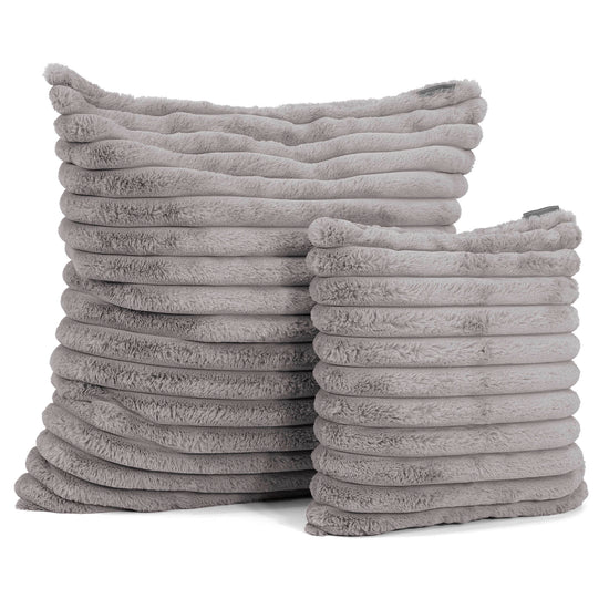 Grand Housse de Coussin 70 x 70cm - Velours Côtelé Ultra Pelucheux Gris 02