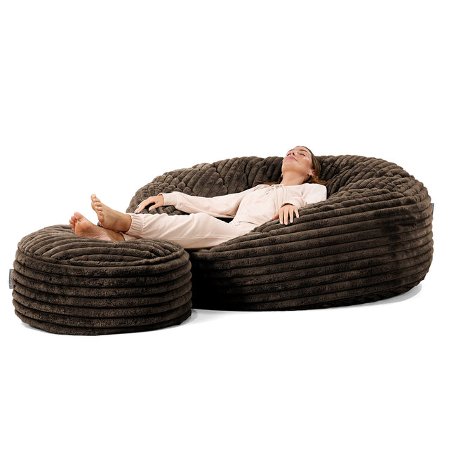 Canapé Pouf Géant Grande Mammouth - Velours Côtelé Ultra Pelucheux Marron Meuse