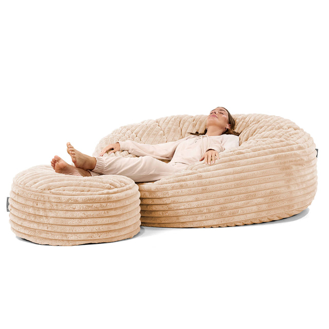 Canapé Pouf Géant Grande Mammouth - Velours Côtelé Ultra Pelucheux Pêche