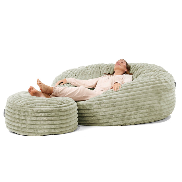 Canapé Pouf Géant Grande Mammouth - Velours Côtelé Ultra Pelucheux Vert Sauge