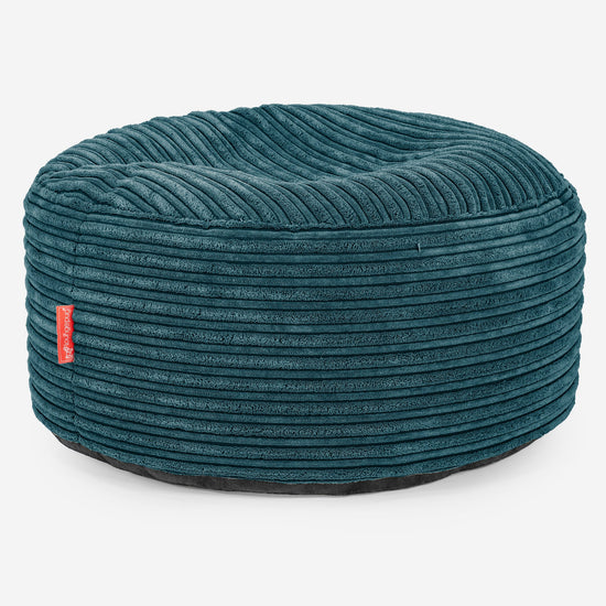 Pouf Ottoman avec Plateau - Côtelé Bleu Canard 03