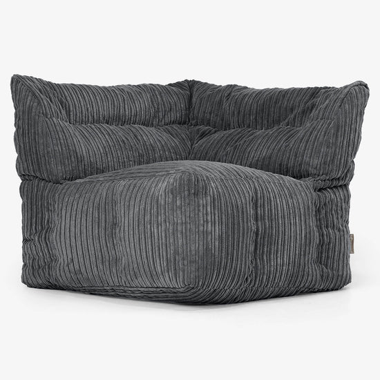 Modulaire Canapé Pouf, Élément Angle Droit - Côtelé Noir 02